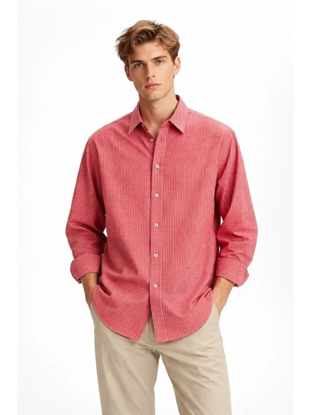 NEW Banana Republic Shirt Mens MEDIUM Brick Relaxed Fit Long Sleeve Button